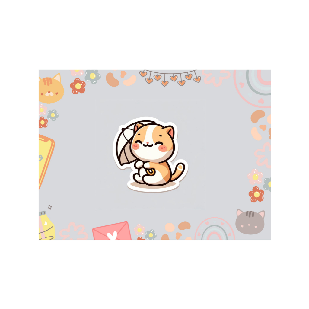 

[Anti Air] Stiker kucing lucu - Sticker Kucing senyum - sticker kucing bermain payung - sticker kucing imut - sticker kucing kecil