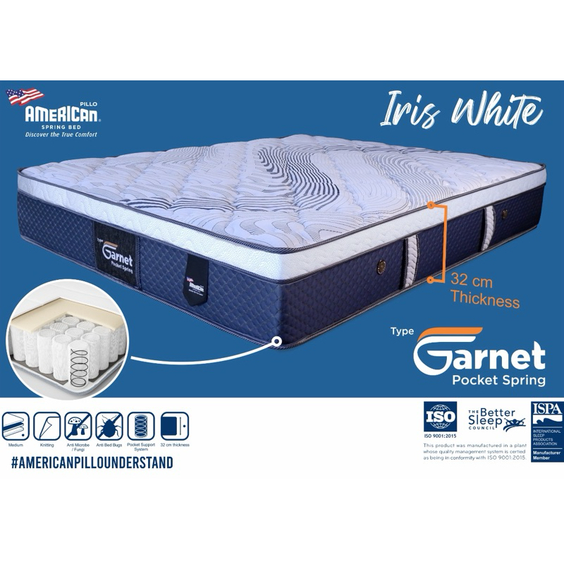 KHUSUS DENPASAR-BALI.Matras springbed Original Merk American Pillo type Garnet Pocket Spring