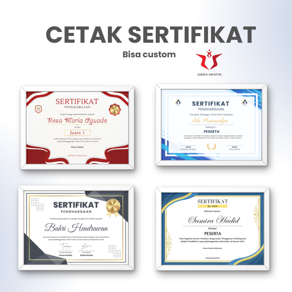 

Dieradigital - Sertifikat Piagam Penghargaan Custom Elegan / Sertifikat Piagam Murah Berkualitas