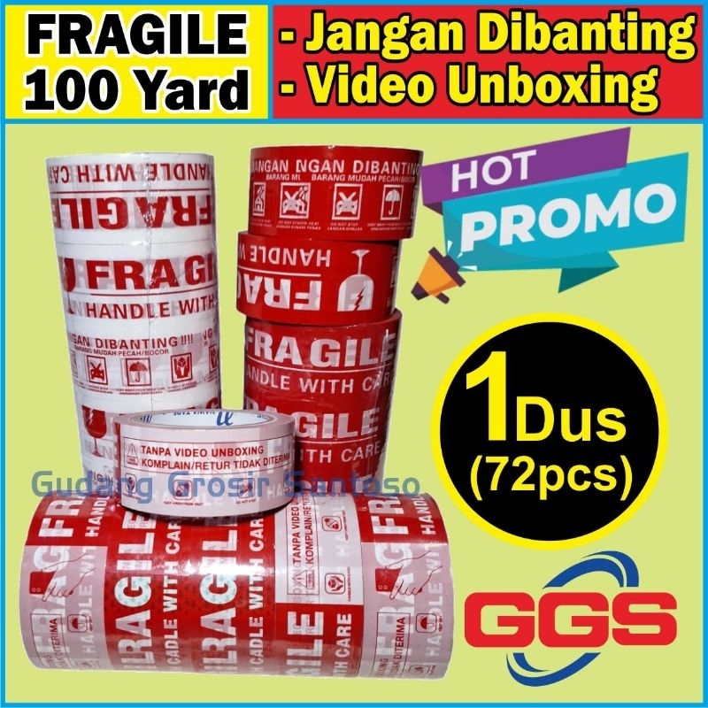 

72Roll (1Dus/1Karton) Lakban Fragile Unboxing 45x100Yard & 72Yard