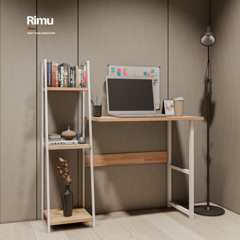 [RIMU] Meja kantor Meja Kerja Meja Belajar Minimalis  Multifungsi Dengan Rak Besi Hollow BUKAN SERBU