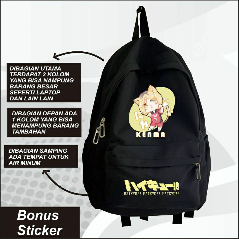 Tas Sekolah Ransel Kenma Haikyuu Anime Manga Jepang Chibi