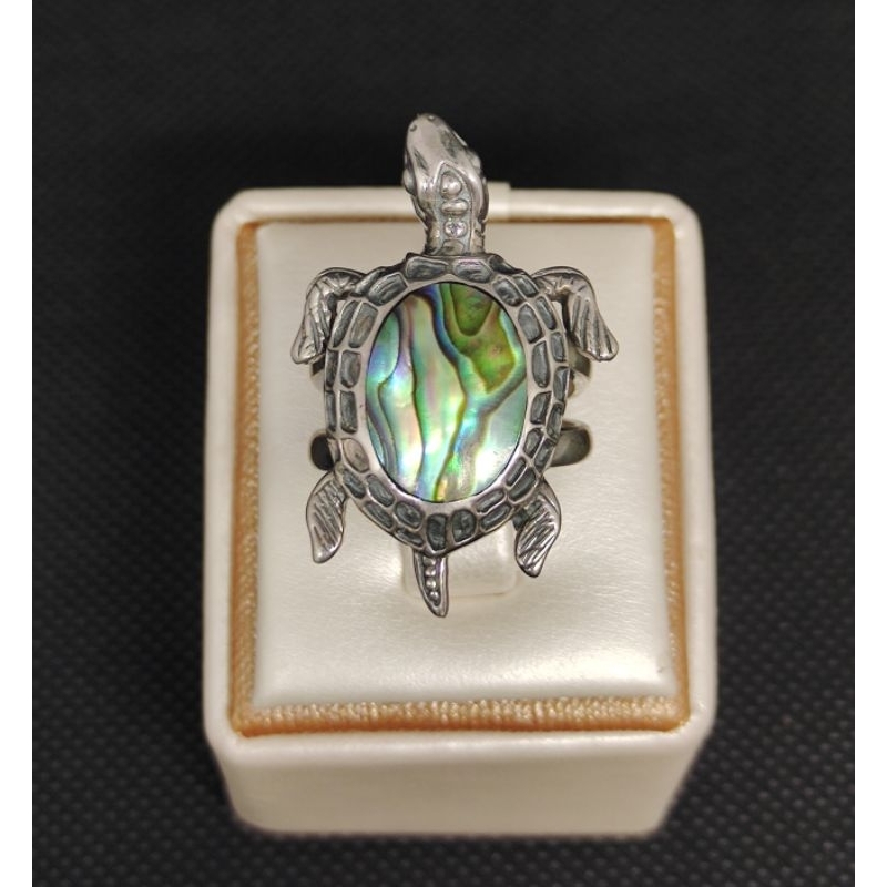 Cincin kulit kerang abalone ikat perak