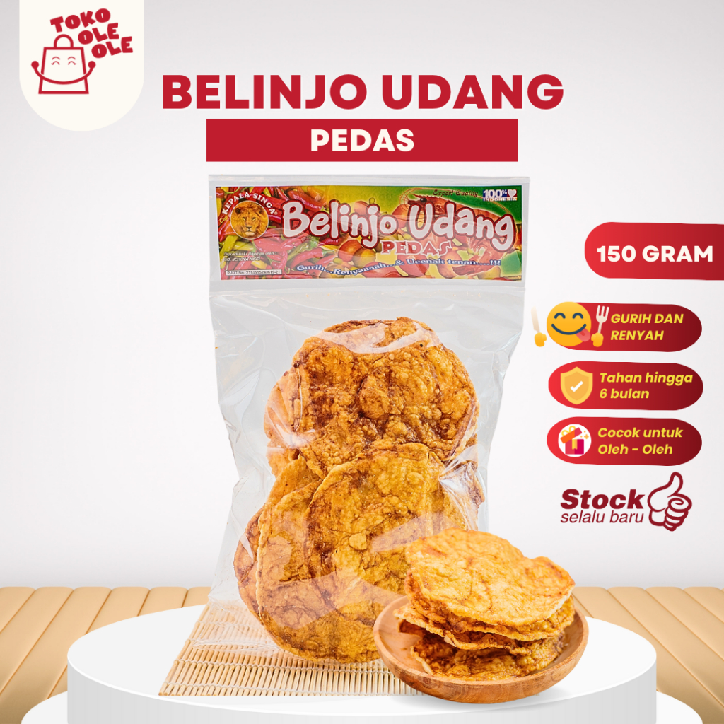 

Belinjo Udang Pedas Cemilan Emping Melinjo Keripik Emping Cap Kepala Singa 150 gr