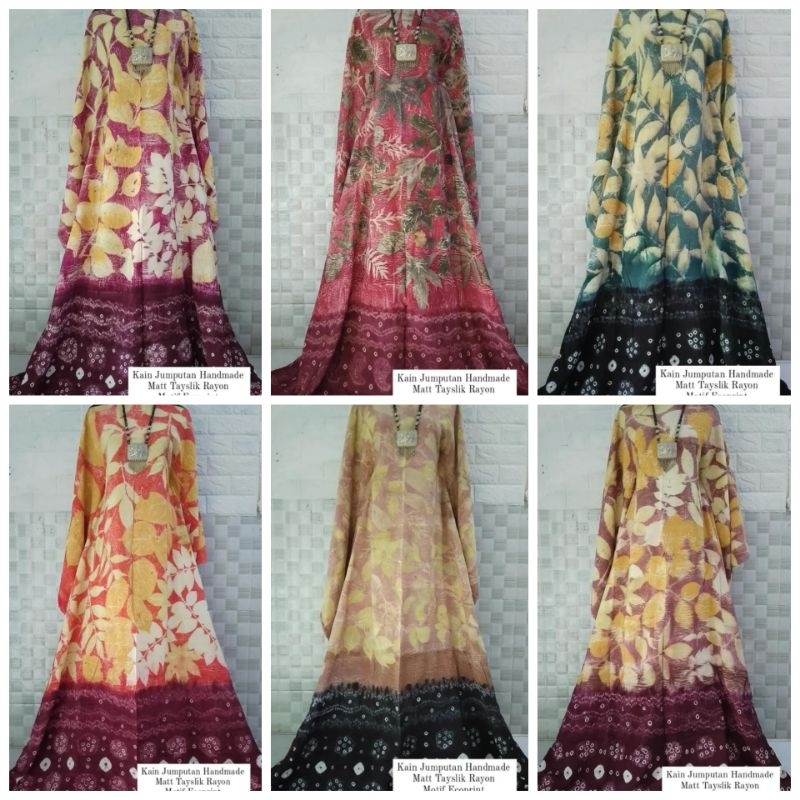 Kain Taysilk Rayon Ecoprint Jumputan Handmade 3 Mtr Lebar 1,5 Mtr