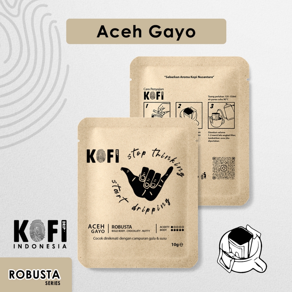 

Kopi Drip Bag, Kofi Robusta - Aceh Gayo 10gram, kopi instan tanpa ampas