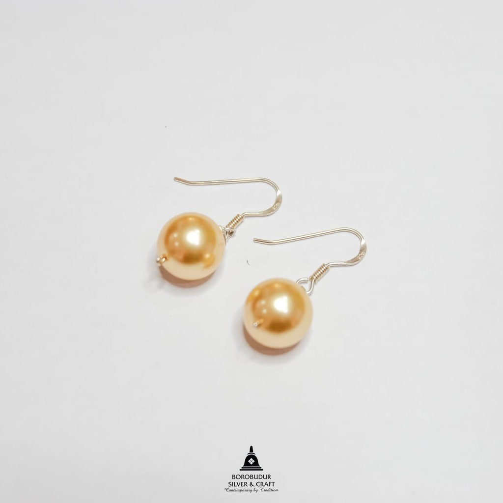Borobudur Silver - Anting Yellow Mutiara Swaroski Peraak - Original Silver 925