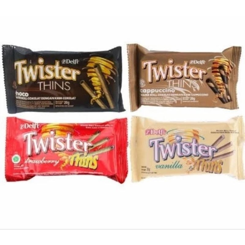 

Wafer Roll Delfi Twister Thins kemasan 15gram