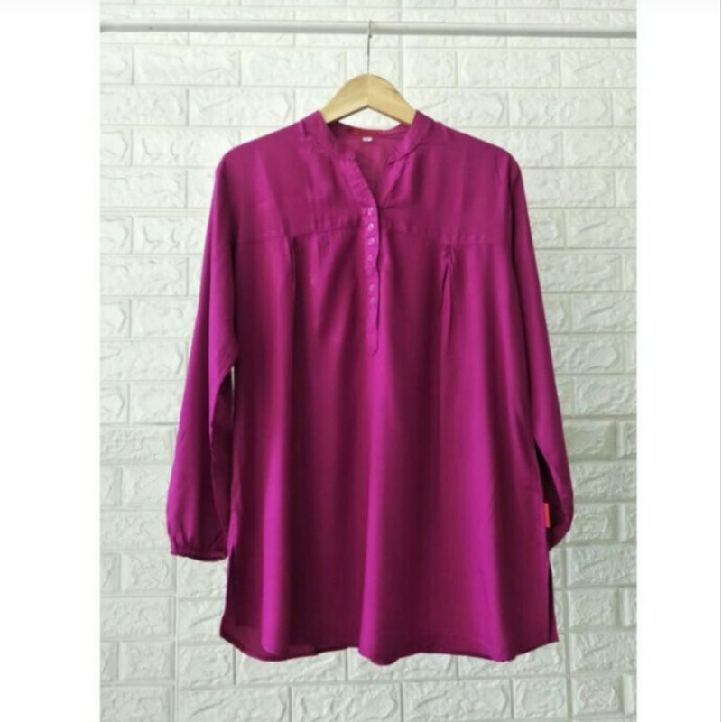 BLOUSE MAGENTA POLOS-BLUS RAYON-ATASAN JUMBO-PAKAIAN WANITA-LENGAN PANJANG