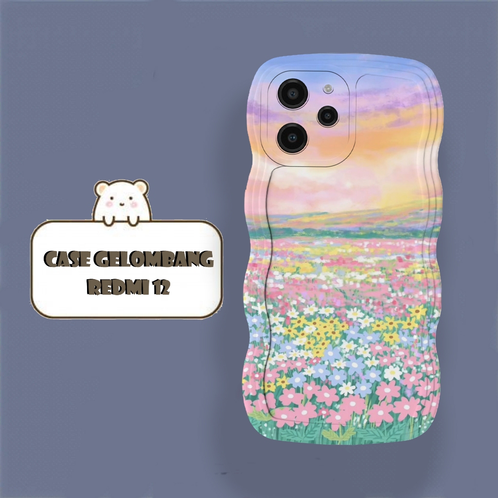 Softacase Gelombang Untuk Xiaomi Redmi 12 Motif Bunga Softcase Protac camera Silikon Hardcase Case P