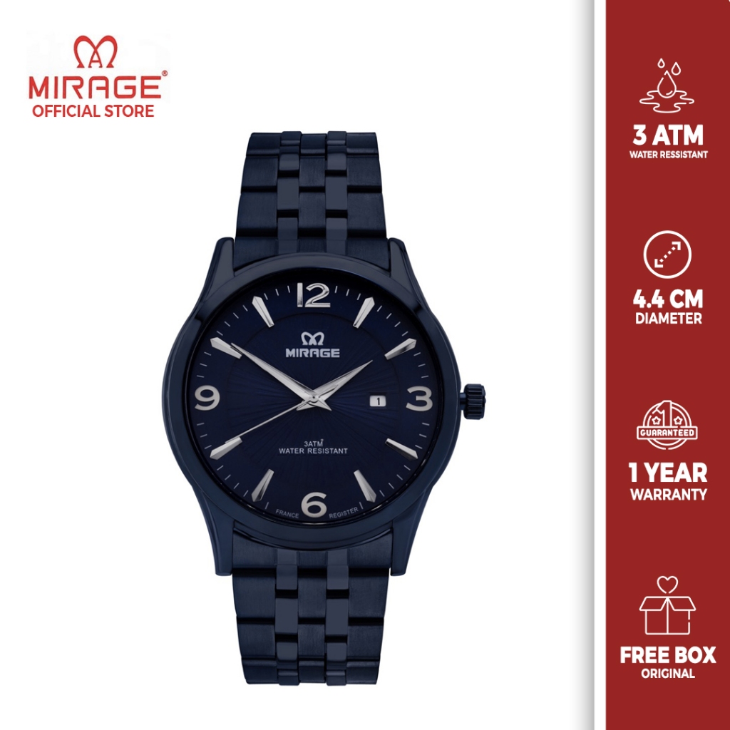 Mirage Jam Tangan Original Miragewatch Analog Pria Anti Karat 8808 M Biru Navy Blue Stainless Steel