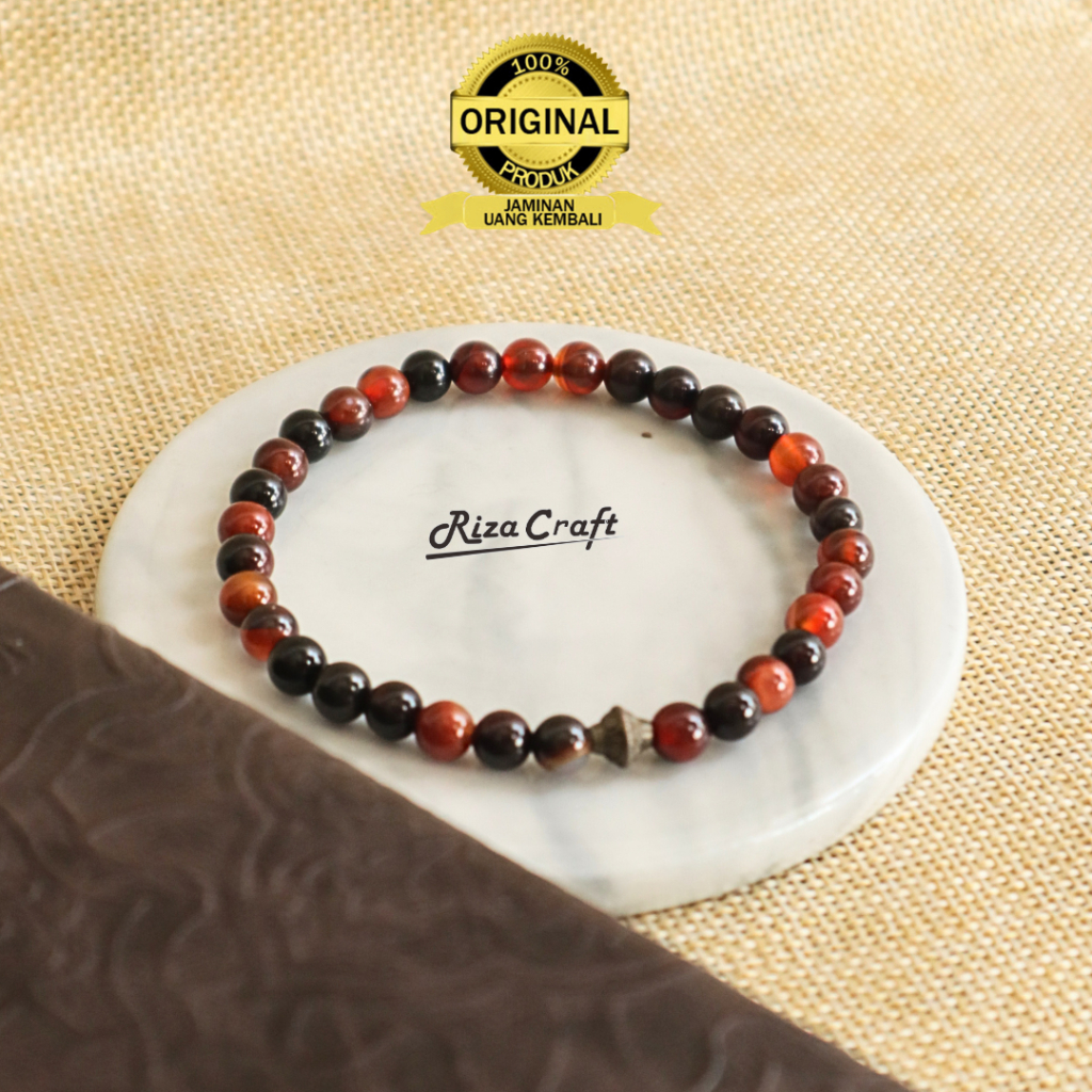 Gelang Tasbih Pria Wanita 33 Butir Batu Kristal Yaman Sulaiman Habasyi Merah Madu ASLI Akik Alam Ori