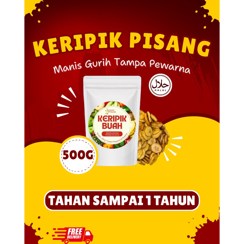 

500g Keripik Buah Pisang Mas Manis Gurih Tahan Sampai 1 Tahun Tampa Pengawet