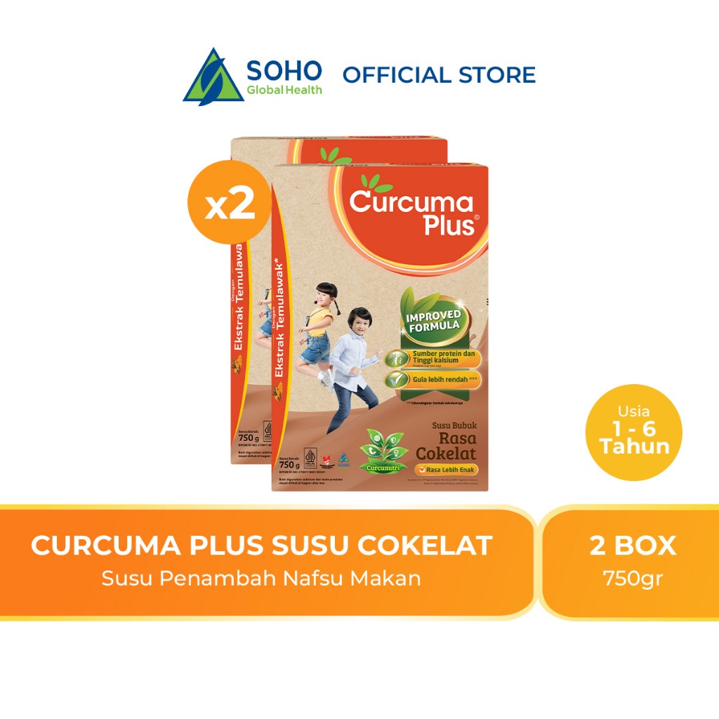 Curcuma Plus Susu Bubuk Memperbaiki Nafsu Makan Rendah Gula Ekstrak Temulawak Rasa Coklat 750gr - Pa