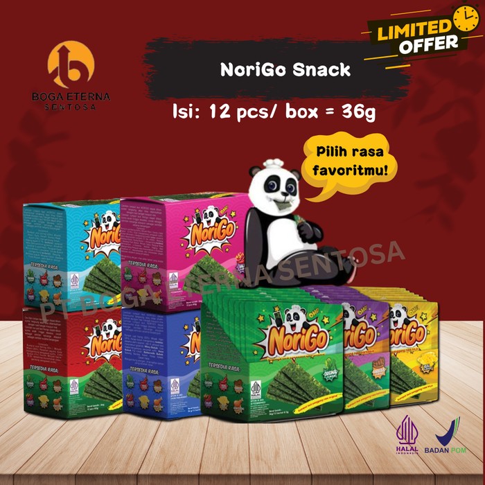 

RB Norigo 1 BOX ISI 12 / Nori Sachet Seaweed Snack 3g Rumput Laut HALAL (PROMO!)