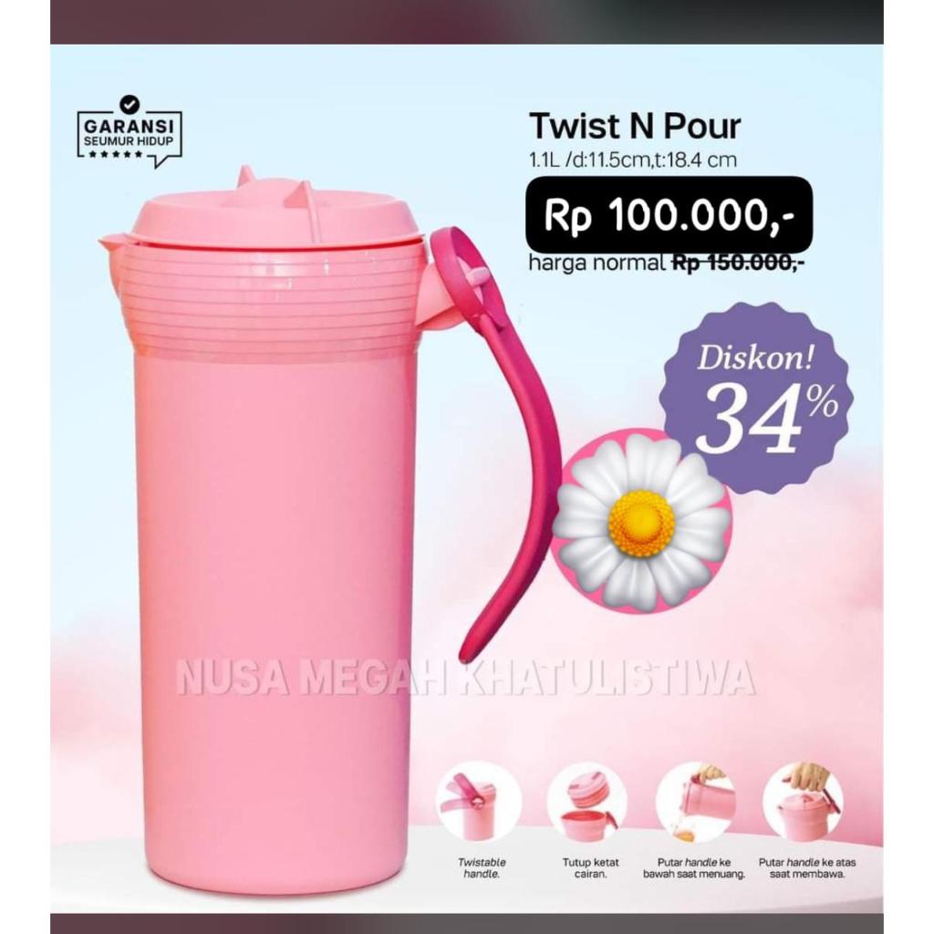 TUPPERWARE TWIST N POUR 1,1L - TEKO AIR PINK (PITCHER MINUMAN)