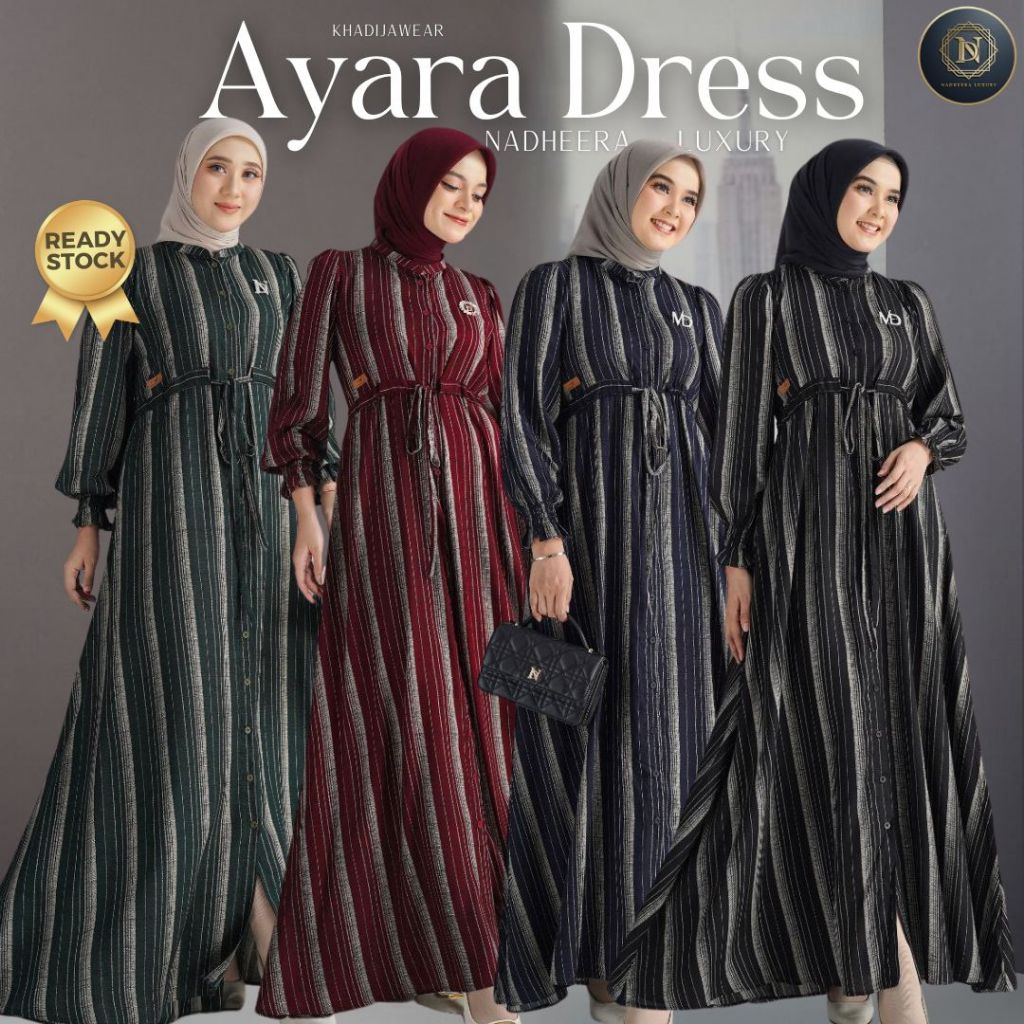[BISA COD] AYARA DRESS NADHEERA LUXURY salur arya ayra gamis nadhera araya strip nadeera nadhira sp