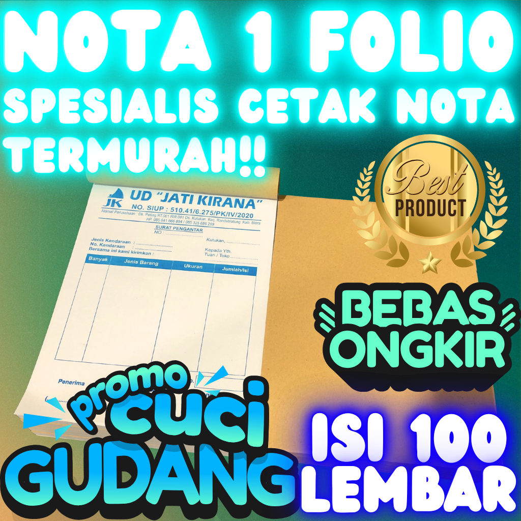 

Nota Custom Ukuran 1 Folio Besar Isi 100 Lembar Per-Buku Gratis Desaign