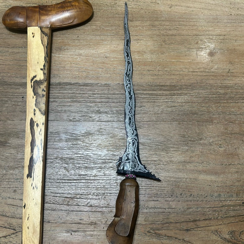 Keris Pusaka Bali sepuh Carang Soka luk 9 Wengkon Isen Ngulit Semangka Corok 42 cm NDELING istimewa 