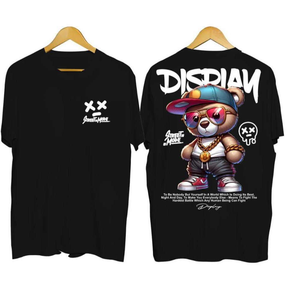 Kaos Bear Street Mode T-shirt Pria Distro Teddy Bear Lengan Pendek Hitam