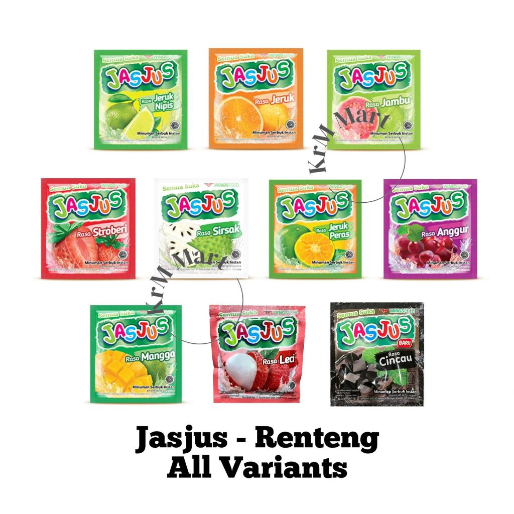 

JasJus 1 renteng renceng All Varian Cincau Anggur Jambu Lemon Melon Sirsak Leci Jeruk Nipis Peras Mangga Stroberi isi 10 sachet renceng jas jus serbuk instan