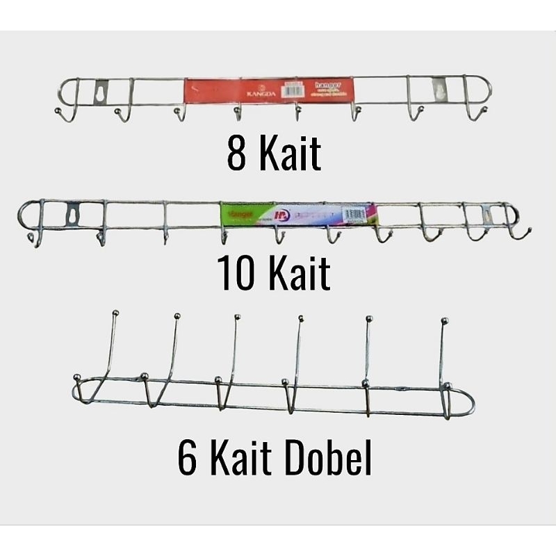GANTUNGAN BAJU DINDING / KAPSTOK 8, 10 KAIT & 6,7 KAIT DOBEL STAINLESS (1pcs)