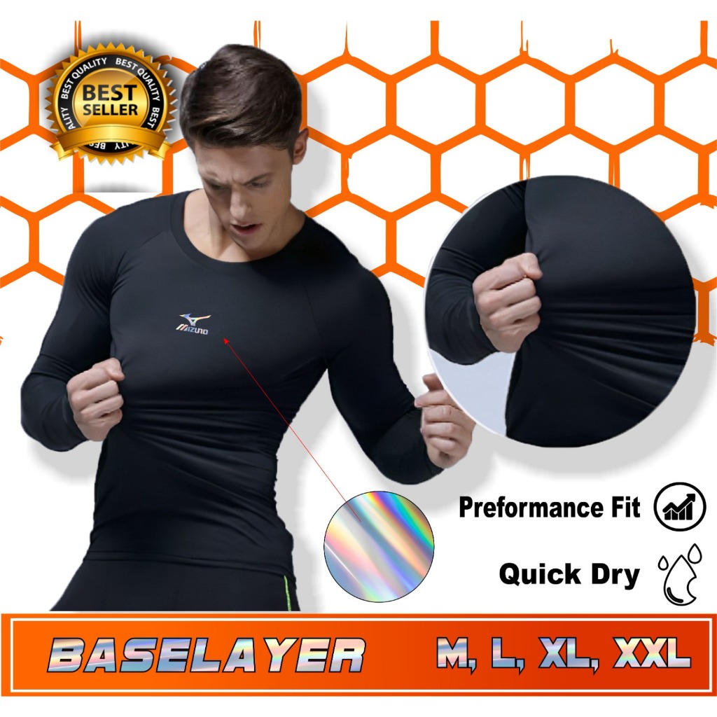 Baju Olahraga Manset Baselayer Thumbhole Panjang Hitam Pria
