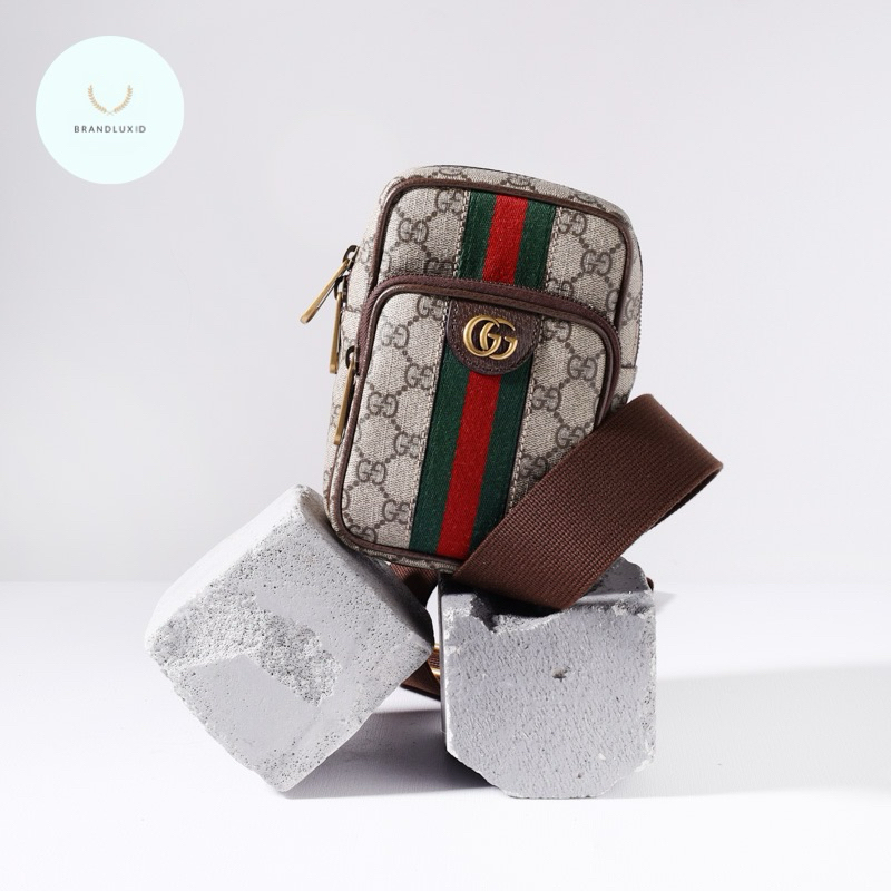 Gucci Mini GG Supreme Ophidia Sling Bag in Beige/Ebony