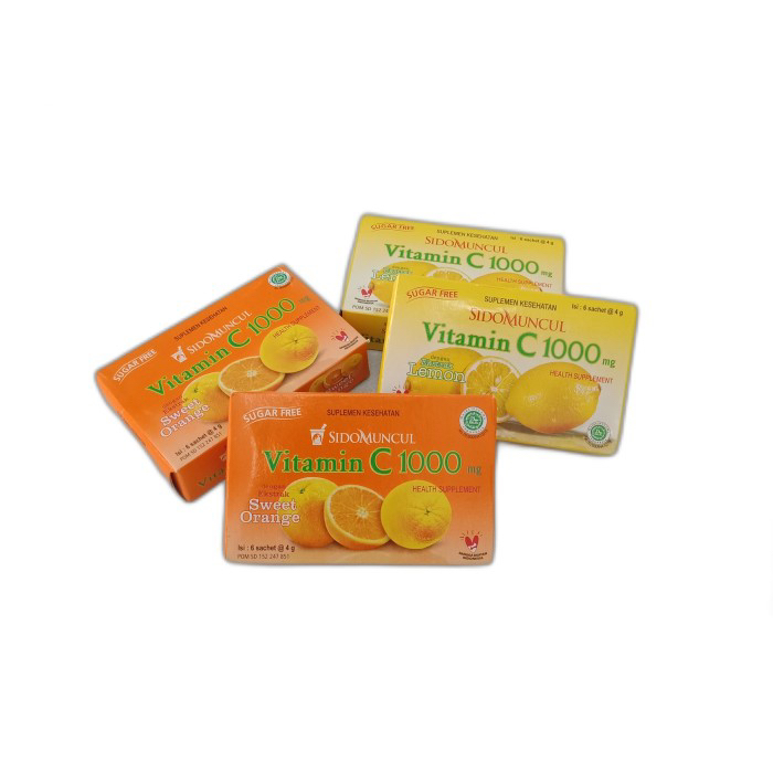 

Sidomuncul vitamin C 1000 rasa lemon / sweet orange isi 6 x 4 gram