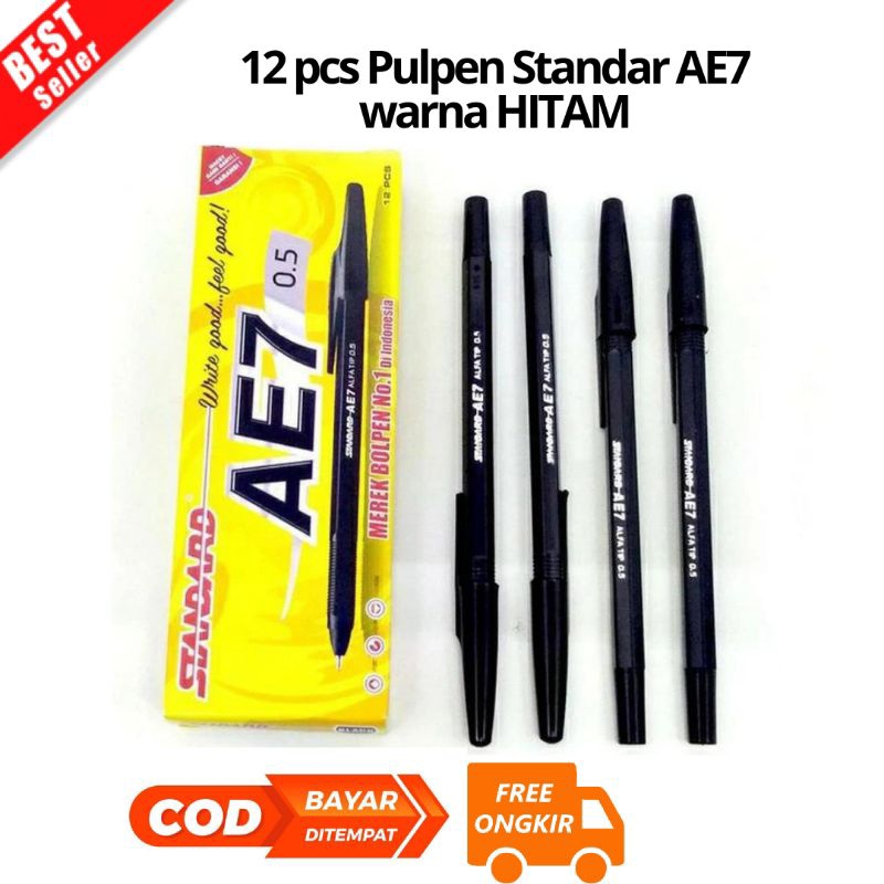 

[PPC] BAYAR DI TEMPAT 12 pcs Ball Pen Standard AE7 Hitam [SHO]