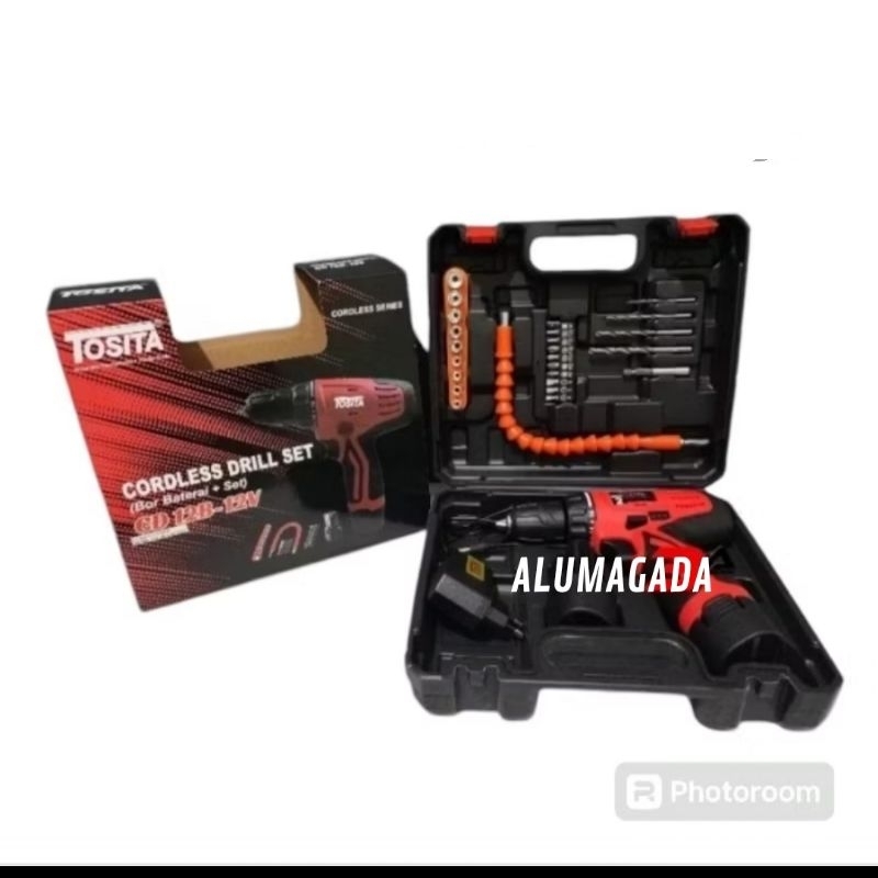 ALUMAGADA Mesin Bor Cordless 12volt 29pc TOSITA CD12A-12V/Bor Baterai 12V 29pc TOSITA