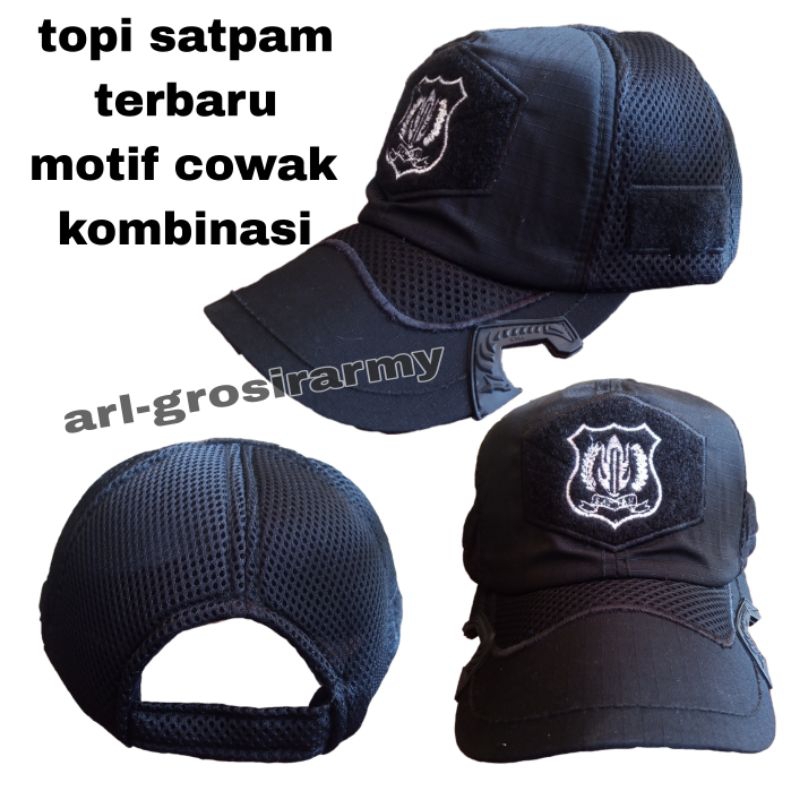 topi tactical hitam satpam motif cowak kombinasi