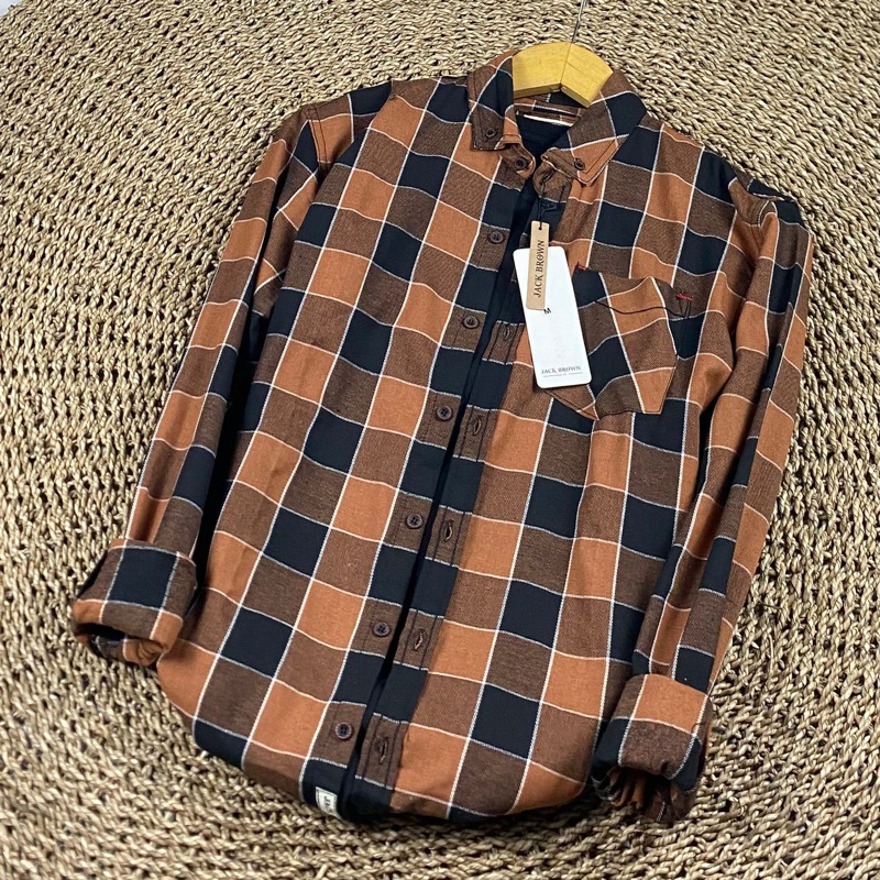 CUCI GUDANG JackBrown Kemeja Flanel Pria Terlaris 2024 Kemeja Cowok Casual Kemeja Flanel Lengan