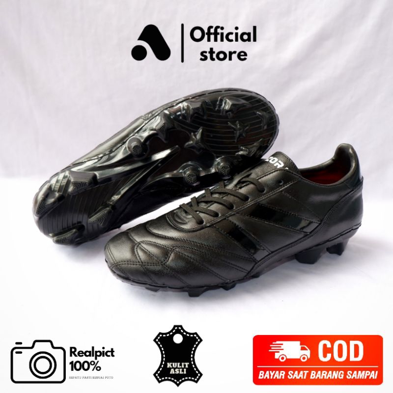 sepatu bola kulit asli aozora mankai fullblack original bahan kulit asli berkualitas tinggi