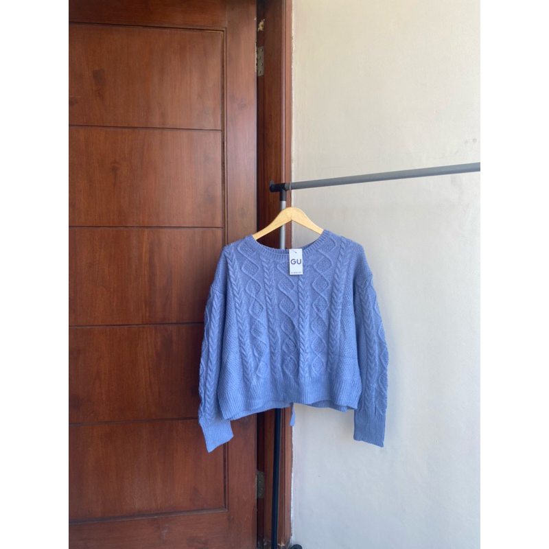 GU UNIQLO sweater kepang tali belakang - sweater rajut kepang denim
