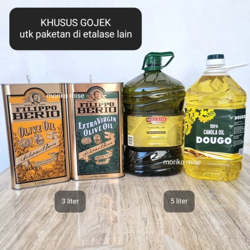 

[ GOJEK ] minyak goreng DOUGO canola oil 5 lt / MUELOLIVA pomace OLIVE OIL with EXTRA VIRGIN olive oil FILIPPO BERIO / PURE SESAME OIL 1,75 L / minyak zaitun murni salad oil / deep frying oil minyak goreng biji canola