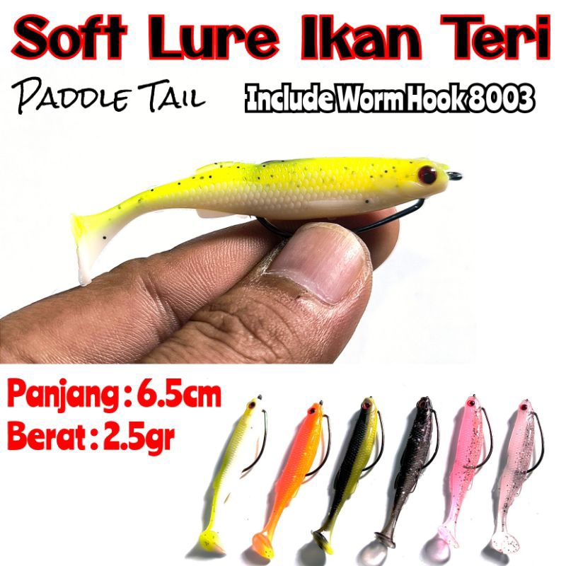 Softlure Ikan Teri Soft Lure Realis Include Wormhook 6,5cm 2,5gr Carolina Rig