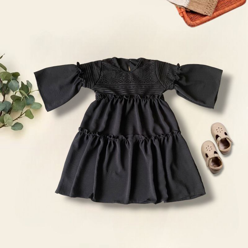 Gamis Anak Usia 1-8 Tahun Crinkle Mix Brokat Malika / Dress Anak Perempuan Brokat