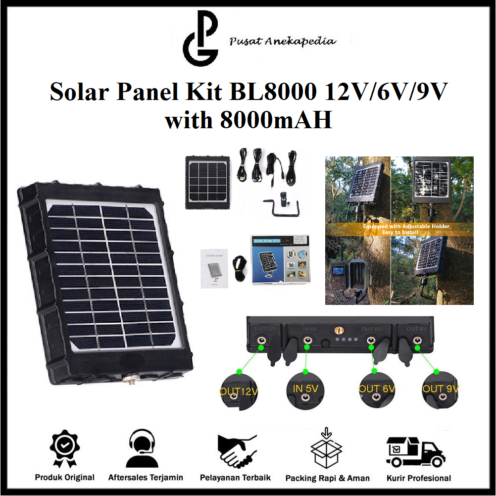 Solar Panel Kit BL8000 - Panel Surya BL8000 Trail Camera 12V/6V/9V Baterai 8000mAH