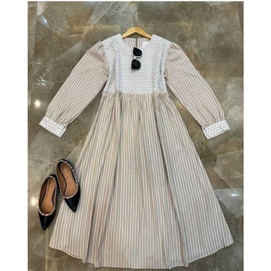 Rara Midi Dress Muslimah Korea Style Katun Salur Terbaru