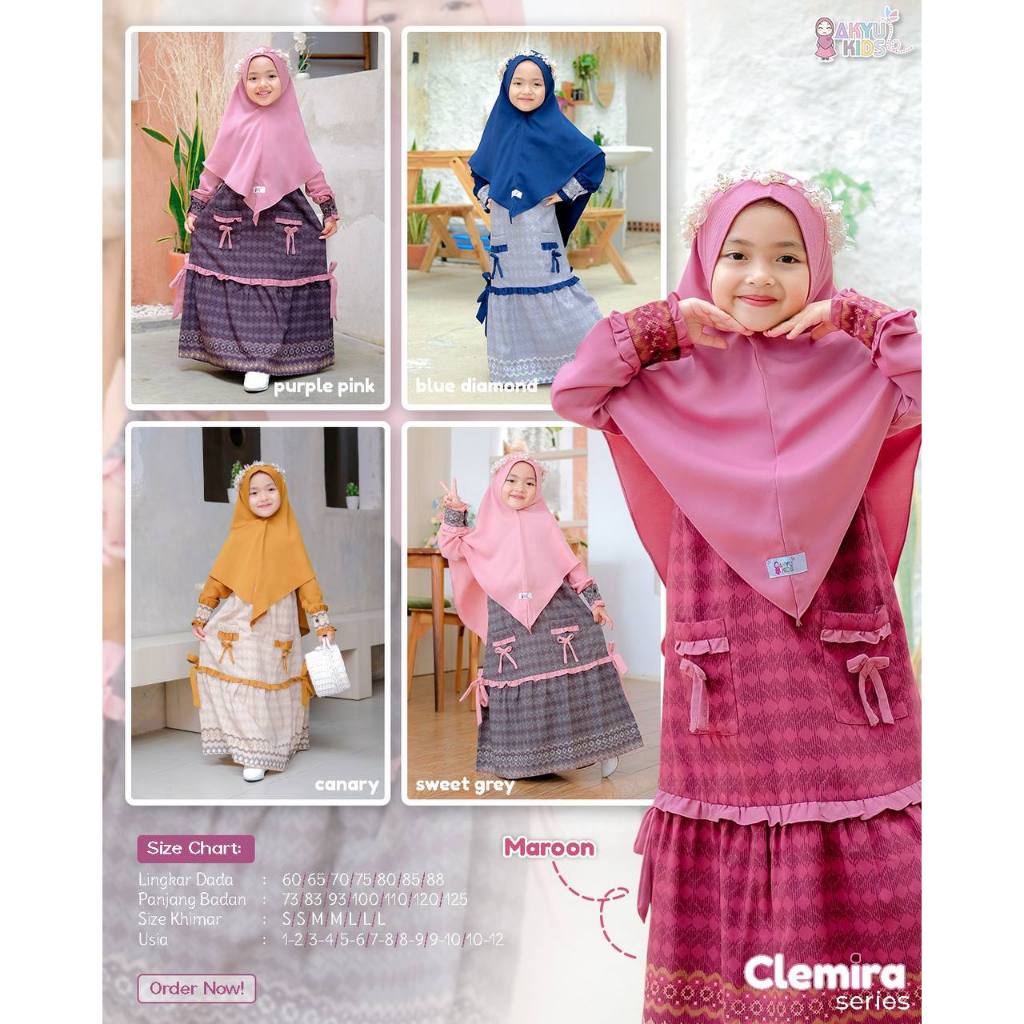 akyu Clemira Series kids | Baju Gamis Anak Perempuan  1-12 tahun Baju Muslim Anak Gamis Terbaru 2023