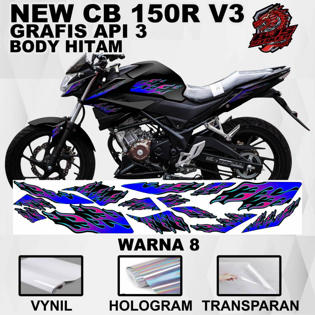 Stiker CB150R V3 new cb 150 r 2021 - Stiker Decal CB150R StreetFire grafis api 3 hitam ( Sudah Terpo