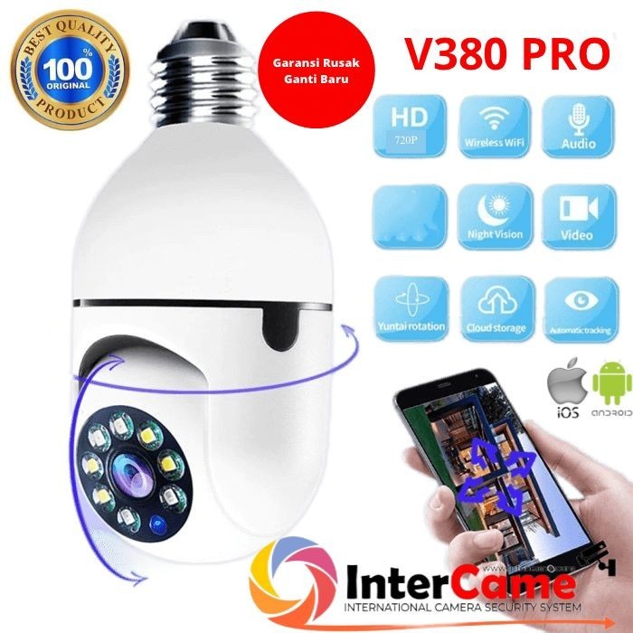 Camera Wifi CCTV Bohlam Lampu Rotator V380 Pro 1080P