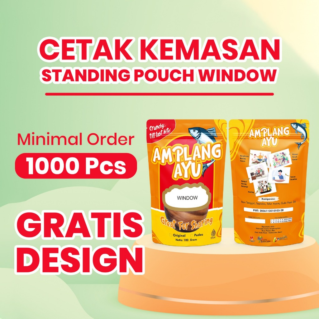 Cetak kemasan Standing Pouch Custom Metalize Window