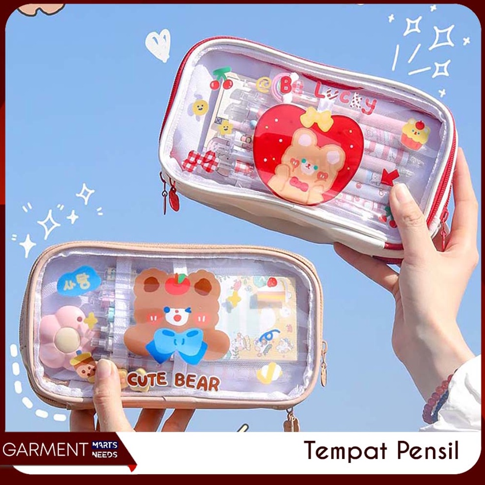 

KODE I13C Tempat Pensil Lucu Anak Transparan Kotak Pencil Dompet Besar Karakter Motif Pouch Stationary Resleting Serbaguna