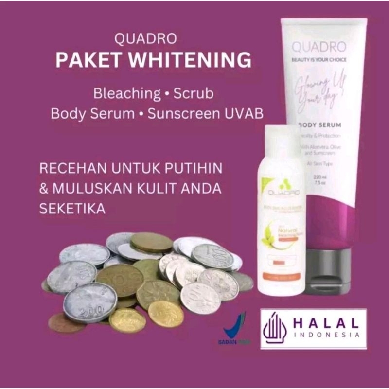 PAKET PEMUTIH BADAN 2IN1 QUADRO BODY SERUM 220ML + BLEACHING SCRUP 100ML Mencerahkan Lotion - PAKET 