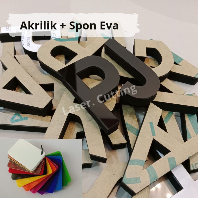 Huruf Timbul Akrilik, Huruf Akrilik Timbul Custom warna, Spon Eva, Akrilik 2mm Custom, Bebas