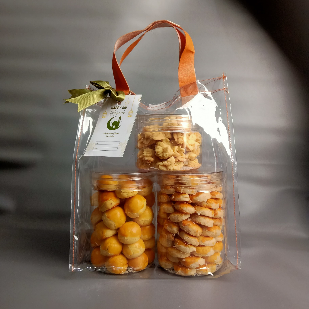 

Paket Kue Kering Murah | Paket Kue Kering isi 3 | Kue Kering Dapat 2 Toples Medium + 1 mini