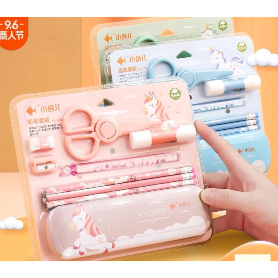 

KODE B83P Set Alat Tulis Siswa Kartun Anakanak 7 Buah Set Penghapus Pensil Rautan Pensil Kotak Pensil Penggaris