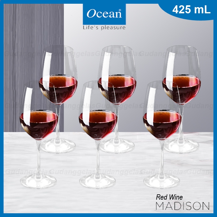 1 SET 6 PCS Ocean Red Wine Madison Glass/Wine Glass/Gelas Kaki Ocean/Gelas Red Wine/Gelas Kaki/Ocean